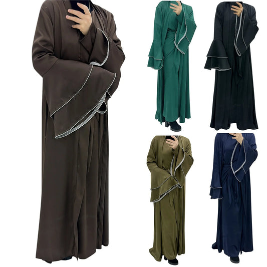 Modest Dress for Women 3 Pieces Hijab Abaya and Inner Islam Diamond Long Sleeve Clothing Turkey Dress